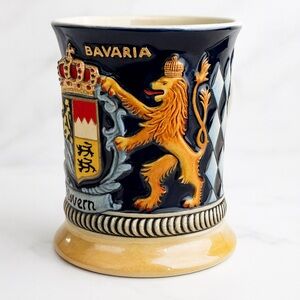 Vintage Bavaria German Beer Stein Mug Embossed Lion Crest Souvenir Collectible